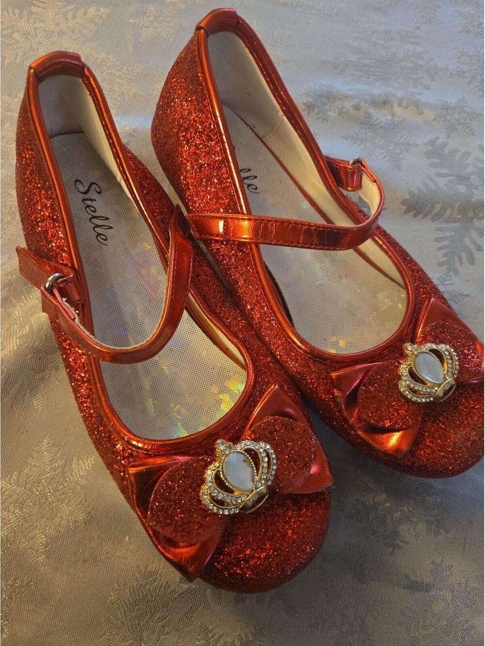 Stelle Sparkly Red Glitter Mary Janes Kids Size 2 Princess Dress Up Shoes - Picture 3 of 6